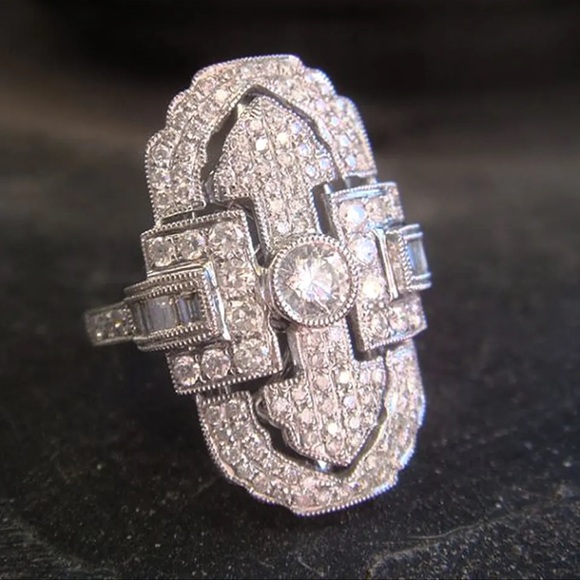 Silver Art Deco Statement Ring - Picture 3 of 5